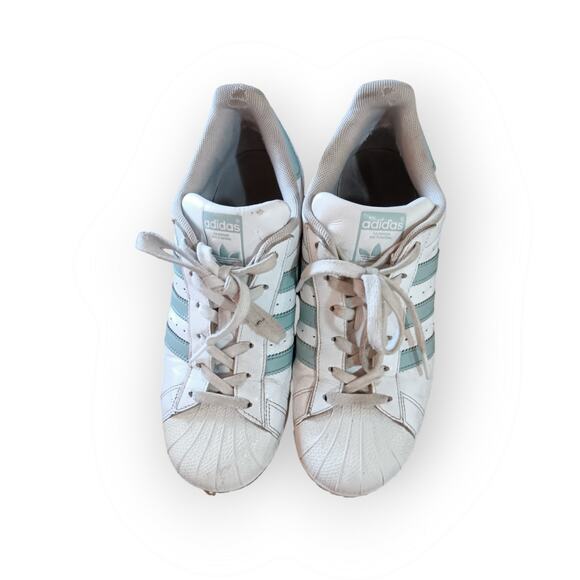 adidas superstar shell toes white and teal leather sneakers size 8 - Picture 2 of 5